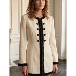 Vintage G.M.I. White Bell Sleeve Blazer – Rhinestone & Polka Dot Trim size 10